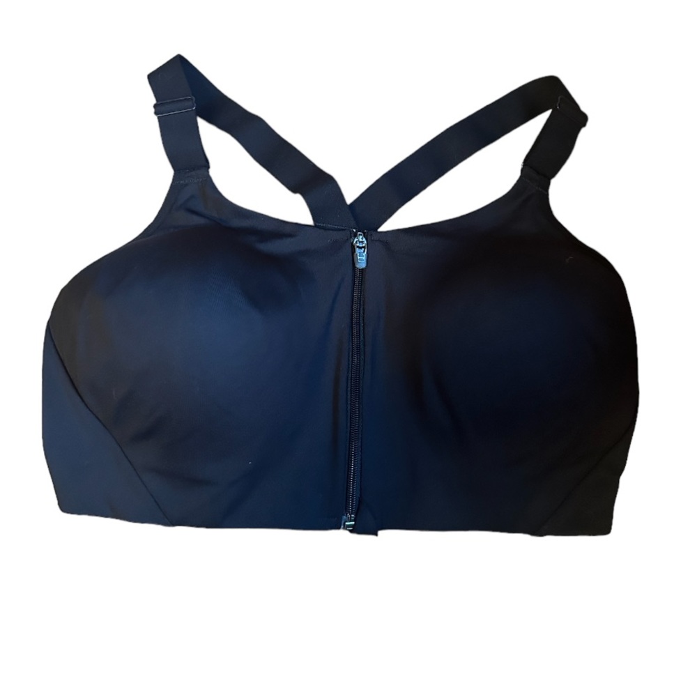 Black padded zip up racerback sports bra high support adjustable women’s